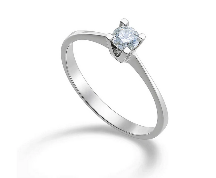 Anello solitario " V " WDG in oro 18 ct. con diamante centrale 0,15 ct. AB1626