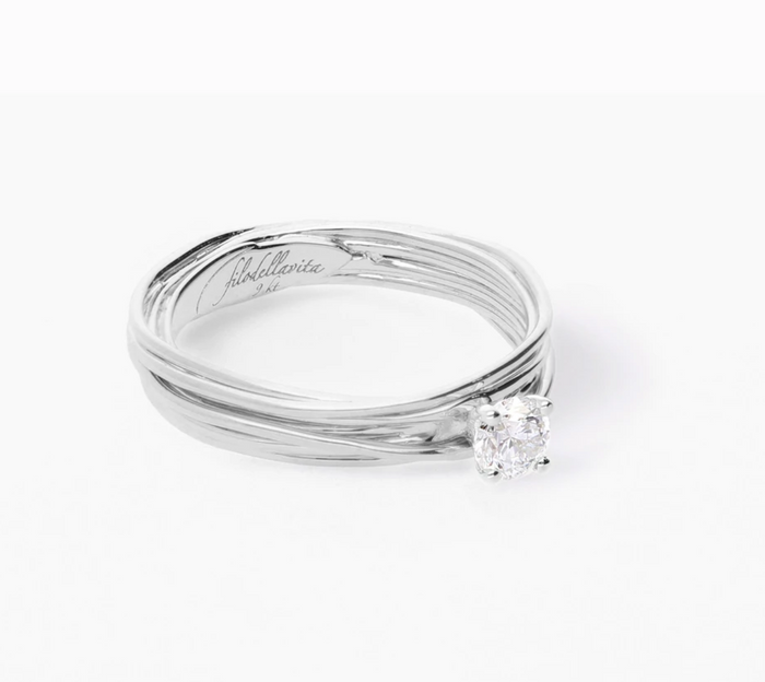 ANELLO SOLITARIO FILODELLAVITA 7 fili in oro bianco 9kt con Diamante da 0,23ct AN102BB