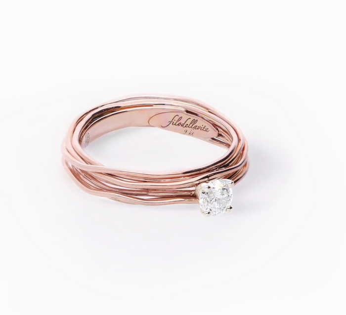 ANELLO SOLITARIO FILODELLAVITA 7 fili in oro rosa 9kt con Diamante da 0,23ct AN102RB