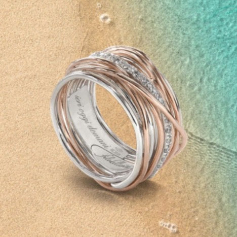 ANELLO FILODELLAVITA CLASSIC, 13 FILI IN ORO ROSA 9KT, ARGENTO 925 E DIAMANTI BIANCHI AN13ARBT