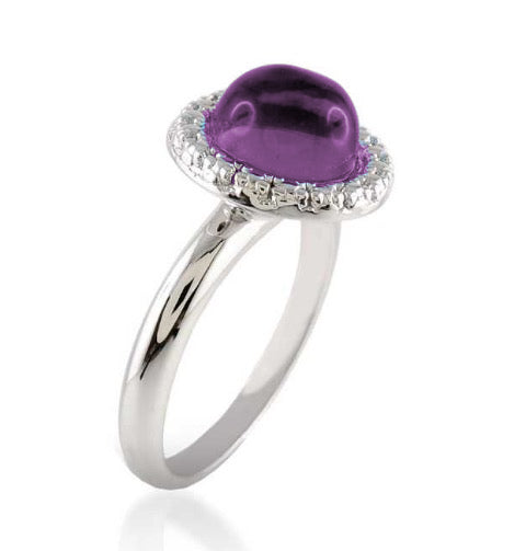 Anello Labriola in oro bianco con pietra al quarzo idrotermale blu ceylon tonda 3573-B