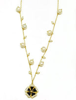 Collana argento Misis placcata oro con perle e smalto blu Potentilla Ref. CA09895