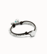 Bracciale UNOde50 a sfere placcate argento Sterling con cuoio e cristallo di Murano verde Ref. PUL2529
