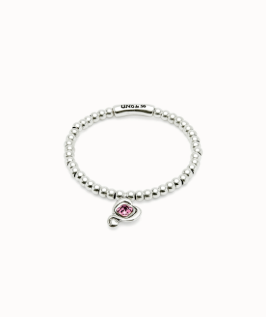 Bracciale UNOde50 a sfere placcate argento Sterling con cuore con cristallo rosa Ref. PUL2514R