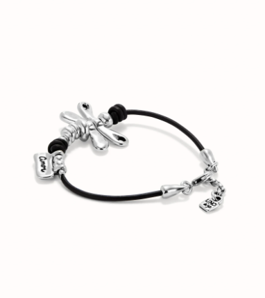 Bracciale UNOde50 di cuoio con libellula placcato argento sterling Ref. PUL2479