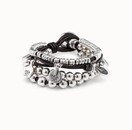 Bracciale UNOde50 di cuoio e placcato argento Sterling Ref. PUL0524