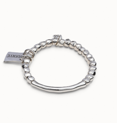 Bracciale UNOde50 di perline, elemento tubolare e piastrina con messaggio placcato argento Ref. PUL1210