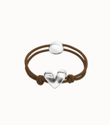 Bracciale UNOde50 in filo elastico marrone con cuore placcato argento sterling Ref. PUL2641