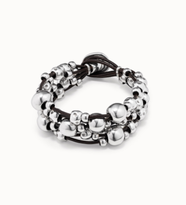 Bracciale UNOde50 largo di cuoio placcato argento Sterling Ref. PUL1861