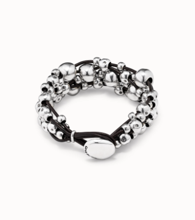 Bracciale UNOde50 largo di cuoio placcato argento Sterling Ref. PUL1861