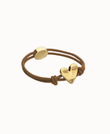 Bracciale UNOde50 in filo elastico marrone con cuore placcato oro 18k Ref. PUL2641 O