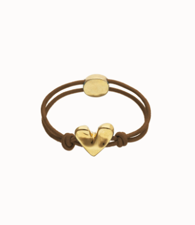 Bracciale UNOde50 in filo elastico marrone con cuore placcato oro 18k Ref. PUL2641 O
