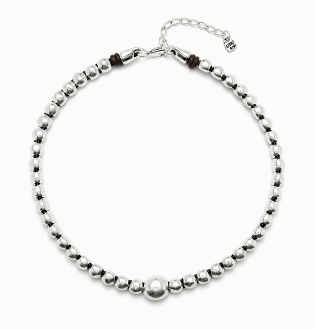 Collana UNOde50 Ciondolo a sfere placcato argento Sterling con sfera centrale di maggiori dimensioni Ref. COL1995