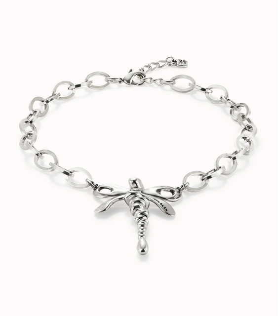 Collana UNOde50 catenina placcata argento sterling con libellula centrale Ref. COL1949