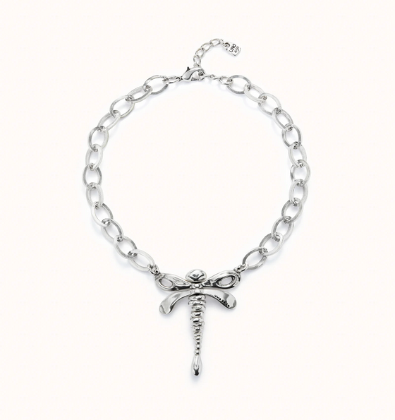 Collana UNOde50 catenina placcata argento sterling con libellula centrale Ref. COL1949