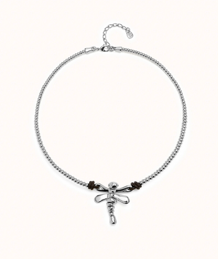 Collana UNOde50 corta placcata argento sterling con libellula centrale Ref. COL1960