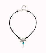 Collana UNOde50 di cuoio e libellula placcata argento sterling con cristalli Ref. COL1959