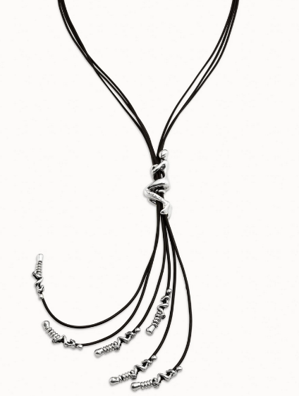 Collana UNOde50 in cuoio placcata argento Sterling Ref. COL1056