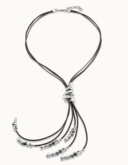 Collana UNOde50 in cuoio placcata argento Sterling Ref. COL1056