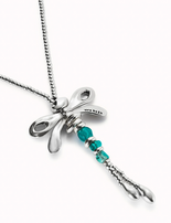 Collana UNOde50 lunga placcata argento sterling e libellula con cristalli artigianali verdi Ref. COL1963