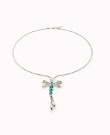 Collana UNOde50 lunga placcata argento sterling e libellula con cristalli artigianali verdi Ref. COL1963