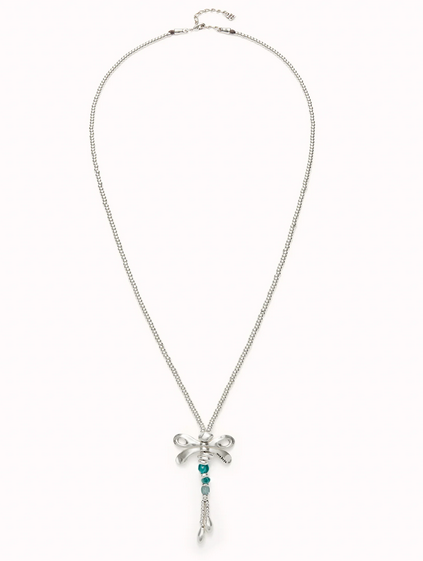 Collana UNOde50 lunga placcata argento sterling e libellula con cristalli artigianali verdi Ref. COL1963