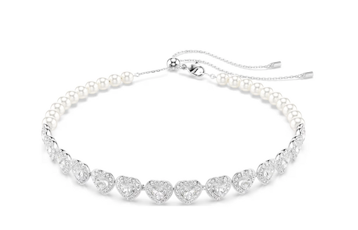 Girocollo Tennis Ariana Grande x Swarovski Taglio misto Crystal Pearl Cuore Bianco Placcato rodio ref. 5720861