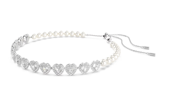 Girocollo Tennis Ariana Grande x Swarovski Taglio misto Crystal Pearl Cuore Bianco Placcato rodio ref. 5720861