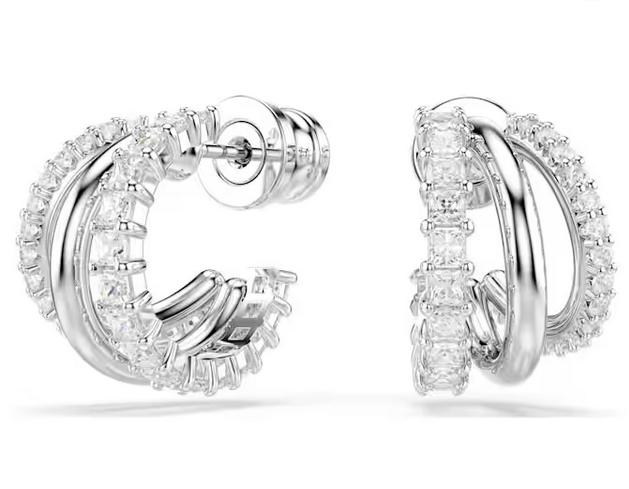 Orecchini Swarovski a cerchio Hyperbola Taglio Round Mini Bianchi Placcato rodio REf. 5737110