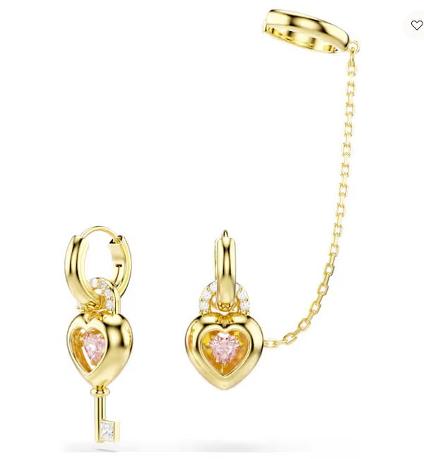 Orecchini Swarovski pendenti con ear cuff Idyllia Taglio misto Cuore con chiave Rosa Placcato oro ref. 5737294