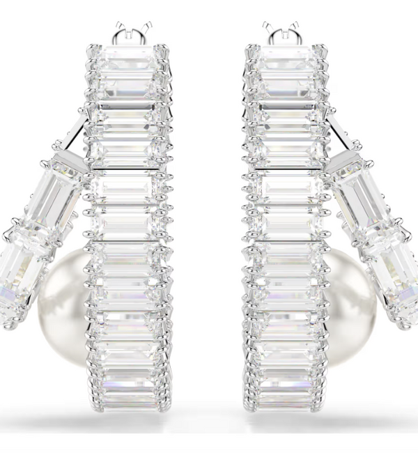Orecchini a cerchio Ariana Grande x Swarovski Crystal Pearl taglio Baguette Bianchi Placcato rodio ref. 5720868