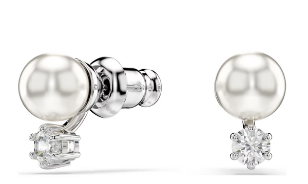 Orecchini a lobo Matrix Crystal Pearl Taglio Round Bianchi Placcato rodio ref. 5694225