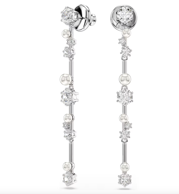 Orecchini pendenti Constella Crystal Pearl, tagli Round, Bianchi, Placcato rodio ref. 5705614