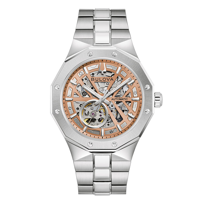 Orologio Bulova Uomo Automatico Scheletrico Octagon Prestige Automatic Rosa 40mm Ref. 96A351