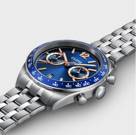 Orologio Cluse Aravis Dual Timer Watch Steel Blue Silver Colour CW25601