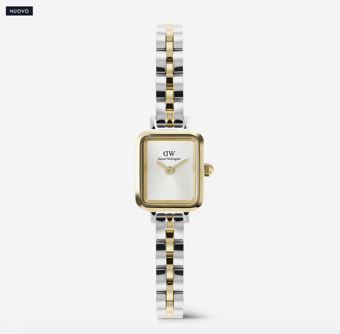 Orologio Daniel Wellington Quadro Mini Arch 3-Link Two Tone Gold Bianco Bicolore Ref. DW00100925