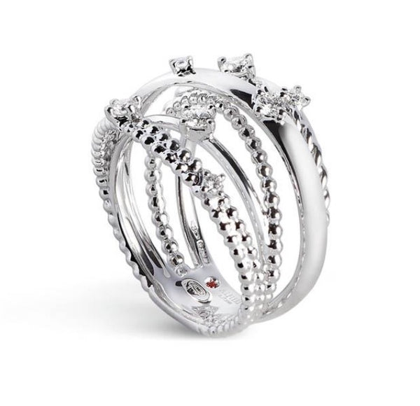 Anello Alfieri & St.John multifilo in oro bianco con nove diamanti 027990031861