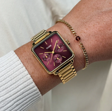 Orologio CLUSE Gift Box La Tétragone Multifunction Watch Steel, Dark Cherry & Bead Bracelet, Gold Colour  CG13801