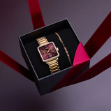 Orologio CLUSE Gift Box La Tétragone Multifunction Watch Steel, Dark Cherry & Bead Bracelet, Gold Colour  CG13801