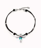 Collana UNOde50 di cuoio e libellula placcata argento sterling con cristalli Ref. COL1959