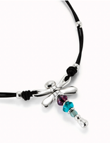 Collana UNOde50 di cuoio e libellula placcata argento sterling con cristalli Ref. COL1959