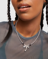Collana UNOde50 corta placcata argento sterling con libellula centrale Ref. COL1960