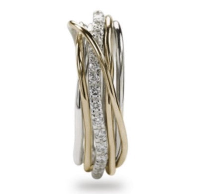 ANELLO FILODELLAVITA CLASSIC, 7 FILI IN ORO GIALLO 9KT, ARGENTO 925 E DIAMANTI BIANCHI AN7AGBT